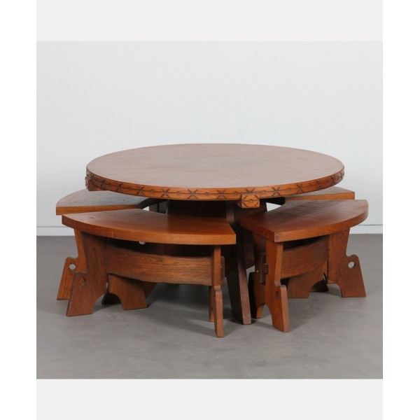 Table et tabourets en chêne datant des années 1960 - 