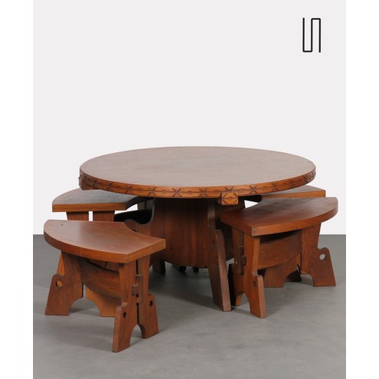 Table et tabourets en chêne datant des années 1960 - 