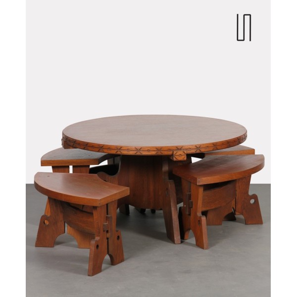 Table et tabourets en chêne datant des années 1960
