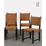 Suite of 4 vintage wooden chairs, Czech production, 1950s