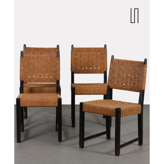 Suite 4 chaises vintage en bois, fabrication tchèque, 1950