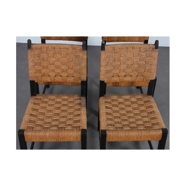 Suite 4 chaises vintage en bois, fabrication tchèque, 1950 - Design d'Europe de l'Est