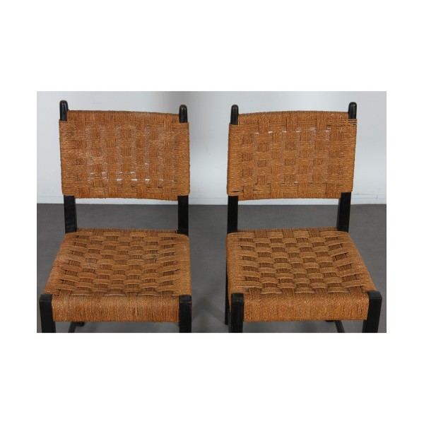 Suite 4 chaises vintage en bois, fabrication tchèque, 1950 - Design d'Europe de l'Est