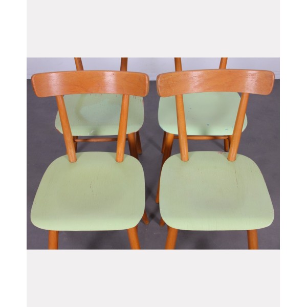 Suite de 4 chaises vertes éditées par Ton, vers 1960 - Design d'Europe de l'Est