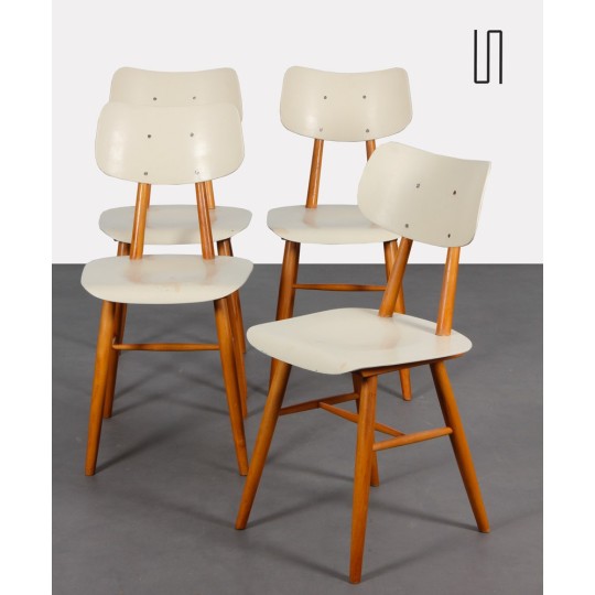 Suite de 4 chaises vintage en bois, éditées par Ton, 1960