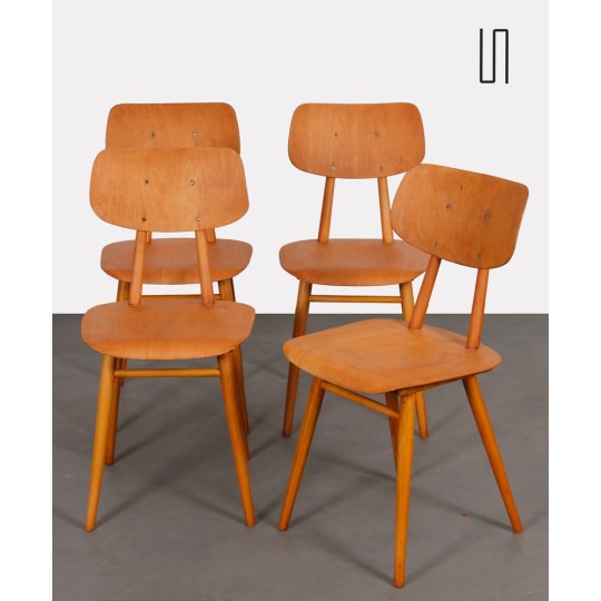 Suite de 4 chaises produites par Ton, 1960 - Design d'Europe de l'Est