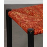 Black wood and red straw stool, 1960s