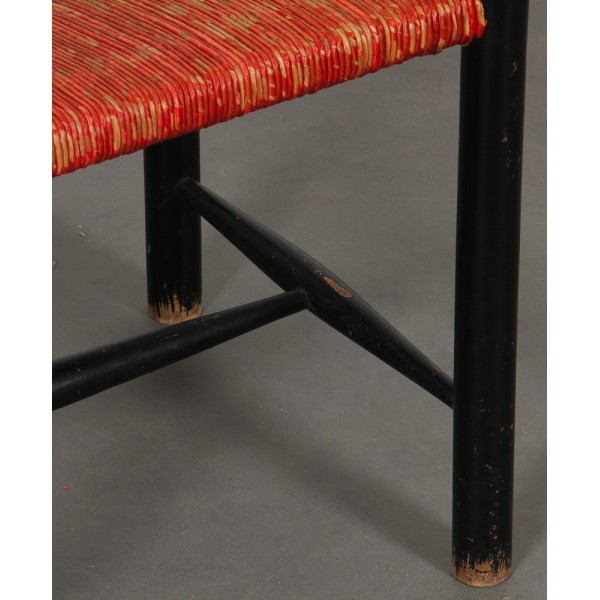 Black wood and red straw stool, 1960s - 