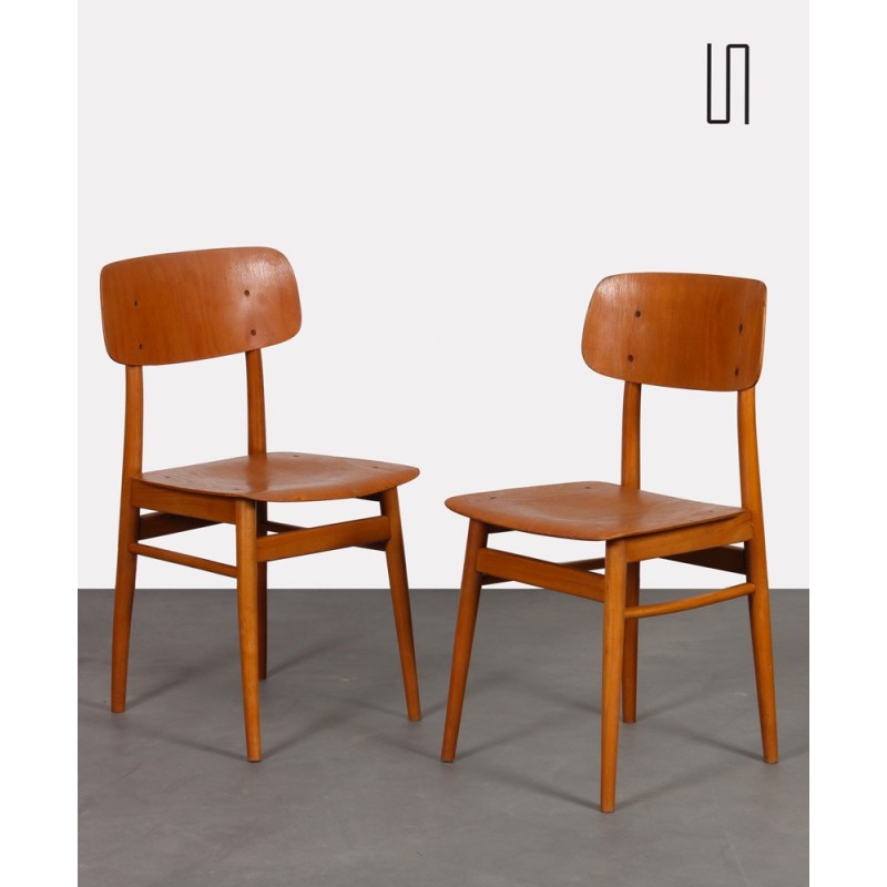 Pair of 2 wooden chairs produced by Ton, 1960s