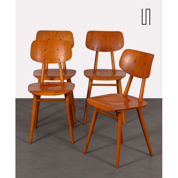 Suite de 4 chaises produites par Ton, 1960 - Design d'Europe de l'Est