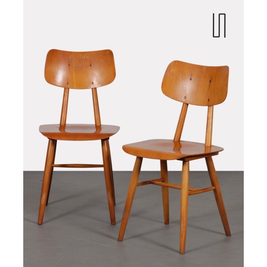 Pair of 2 wooden chairs produced by Ton, 1960s