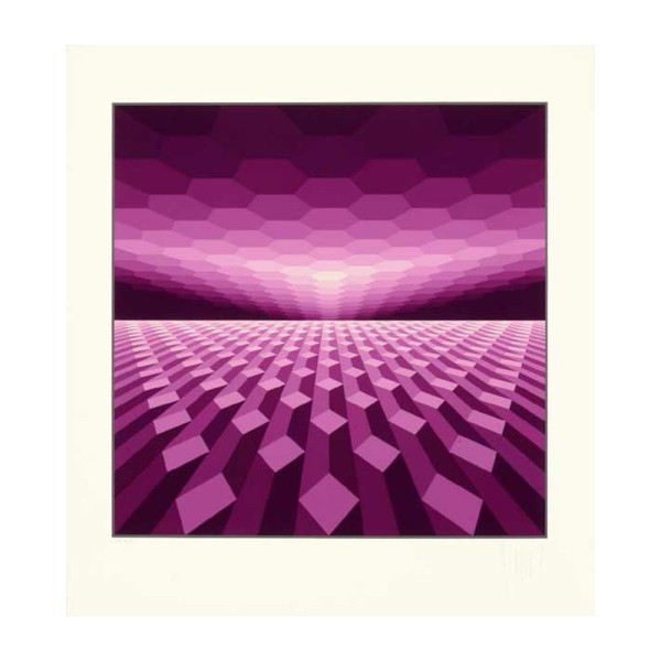 Sérigraphie - Yvaral - Horizon Structure violet - Art cinétique