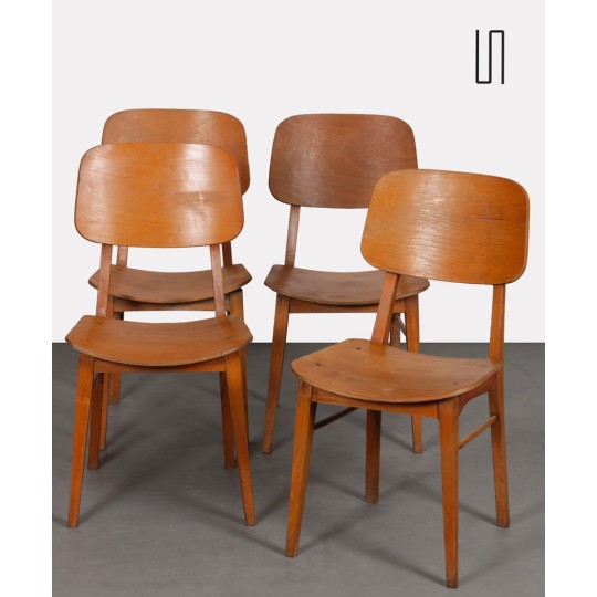 Suite de 4 chaises produites par Ton, 1960 - Design d'Europe de l'Est