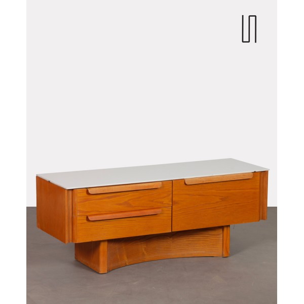 Low cabinet in wood and opaline, 1970 - 