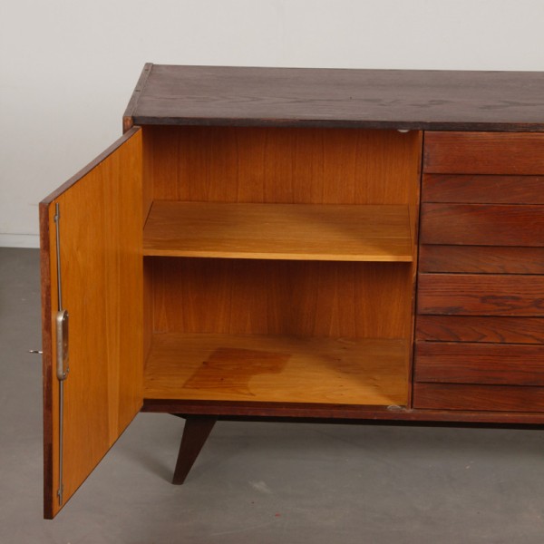 Vintage stained oak chest of drawers model U-458 by Jiri Jiroutek, 1960s - Eastern Europe design