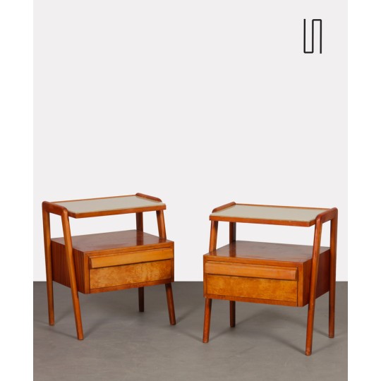 Paire de tables de nuit en bois et opaline, éditées par Jitona, 1960 - Design d'Europe de l'Est
