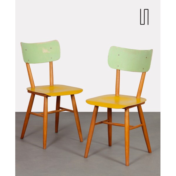 Paire de chaises vintage en bois produites par Ton, 1960 - Design d'Europe de l'Est