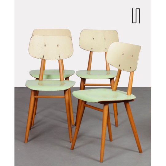 Suite of 4 vintage wooden chairs, edited by Ton, 1960s