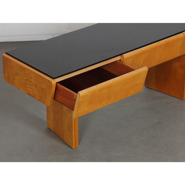 Console basse vintage en bois et opaline, 1960 - Design d'Europe de l'Est