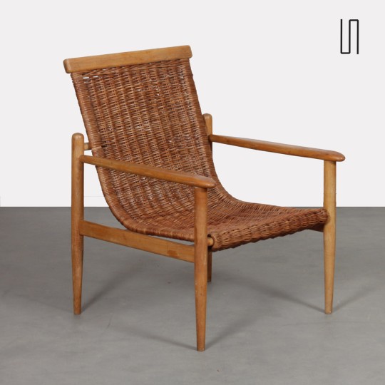 Fauteuil vintage en osier édité par Uluv, 1960 - Design d'Europe de l'Est