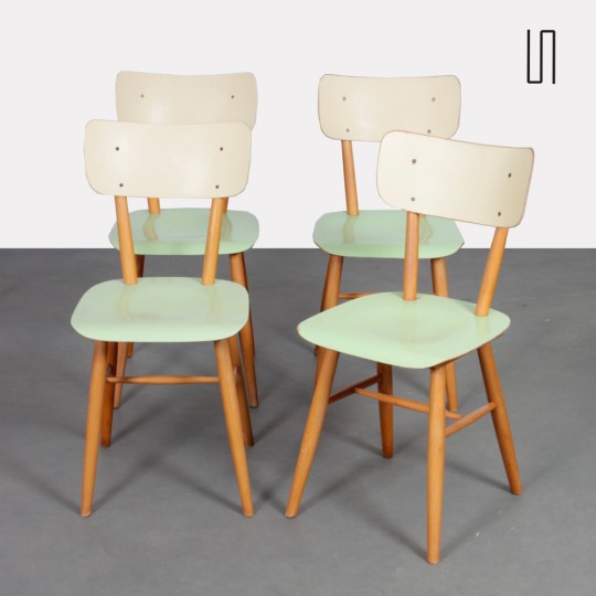 Suite de 4 chaises vintage en bois, éditées par Ton, 1960