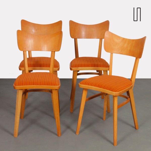 Suite de 4 chaises produites par Ton, 1960 - Design d'Europe de l'Est