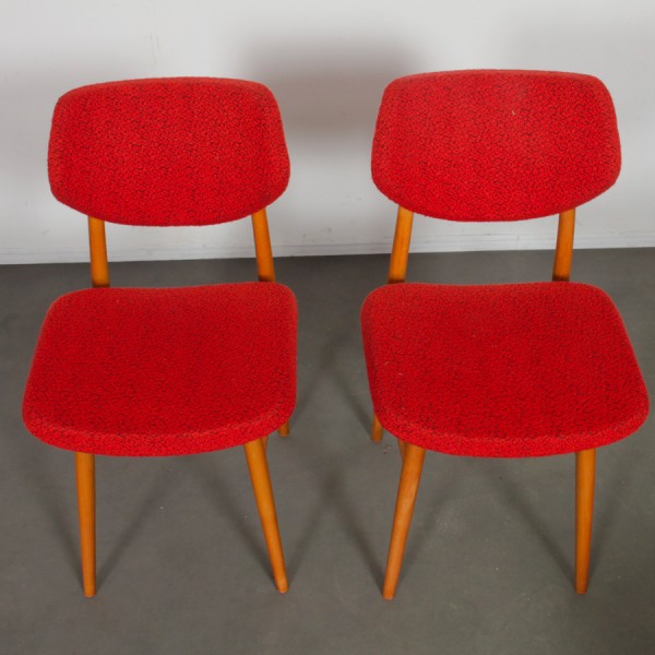 Set of 4 vintage chairs in wood and fabric, 1960s - Eastern Europe design
