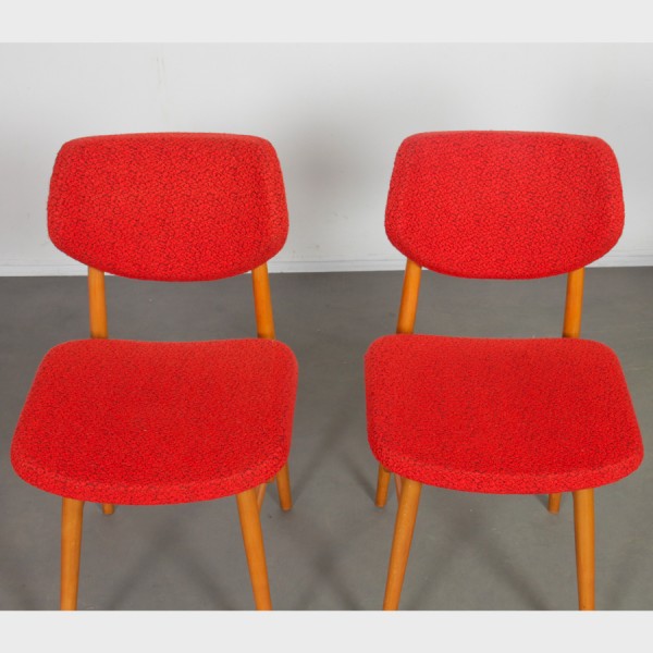 Set of 4 vintage chairs in wood and fabric, 1960s - Eastern Europe design