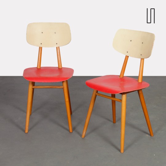 Pair of vintage wooden chairs by Ton, 1960