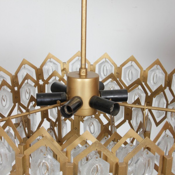 Metal and Glass hanging lamp by Kamenicky Senov, 1970s - Eastern Europe design