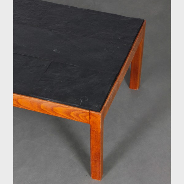 Table basse vintage en bois et ardoise, 1970 - 