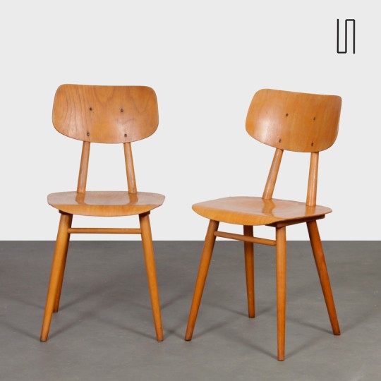 Pair of 2 wooden chairs produced by Ton, 1960s - Eastern Europe design