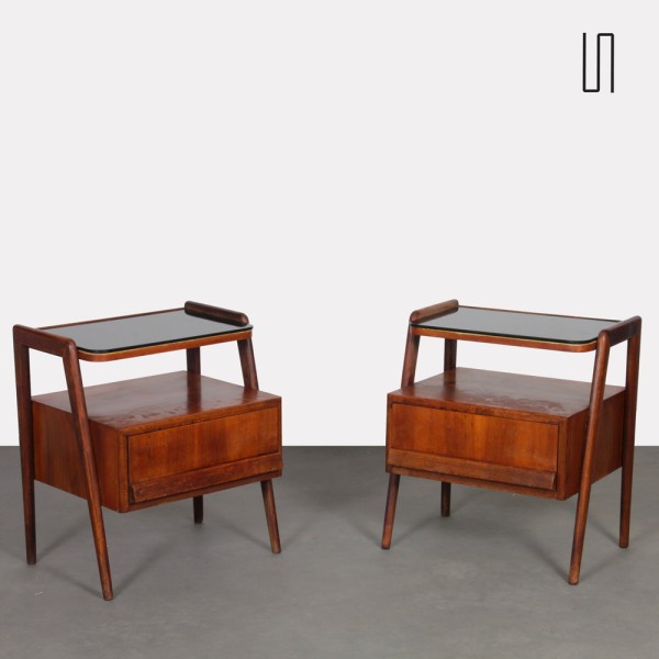 Pair of nightstands in wood and glass, published by Jitona, 1960s - Eastern Europe design