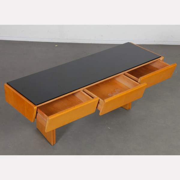 Console basse vintage en bois et opaline, 1960 - Design d'Europe de l'Est