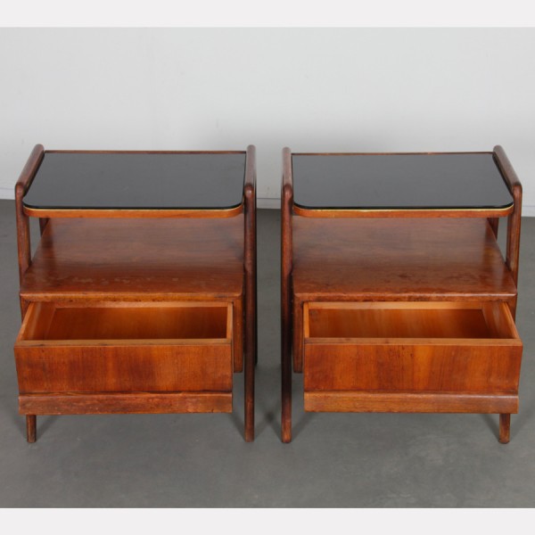 Pair of nightstands in wood and glass, published by Jitona, 1960s - Eastern Europe design