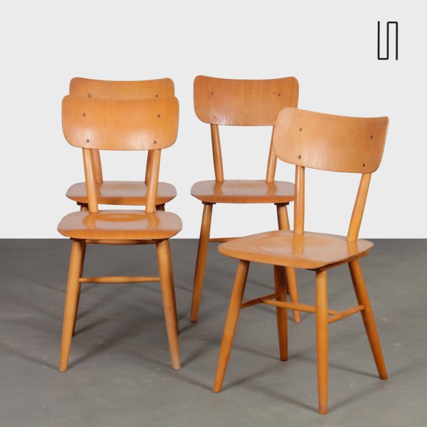 Suite de 4 chaises produites par Ton, 1960 - Design d'Europe de l'Est