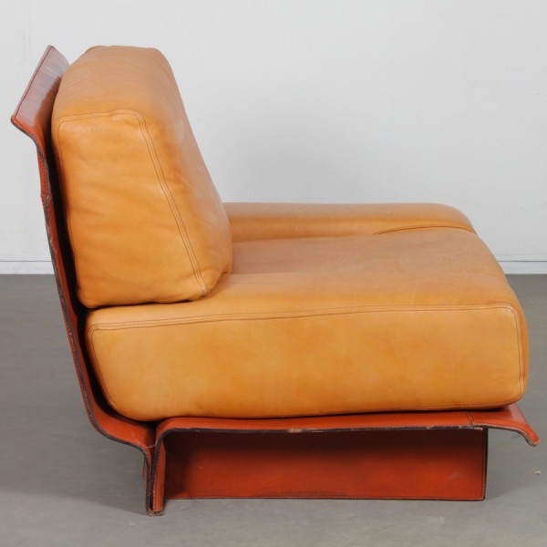Leather armchair by Gérard Guermonprez, 1970 - French design