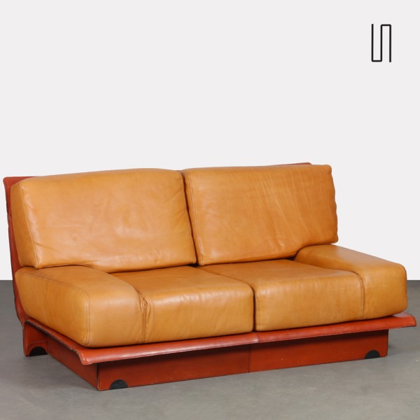 2-seater leather sofa by Gérard Guermonprez, 1970s - French design