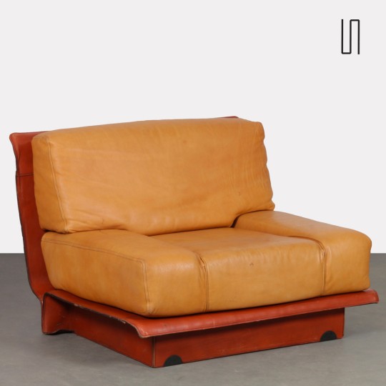 Fauteuil en cuir par Gérard Guermonprez, 1970 - Design Français