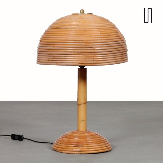 Lampe à poser en rotin, bambou et laiton, 1960 - 