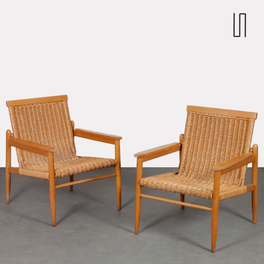Paire de fauteuils vintage en osier édités par Uluv, 1960 - Design d'Europe de l'Est
