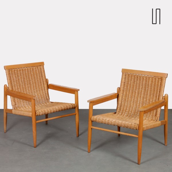 Pair of vintage wicker chairs edited by Uluv, 1960s - Eastern Europe design