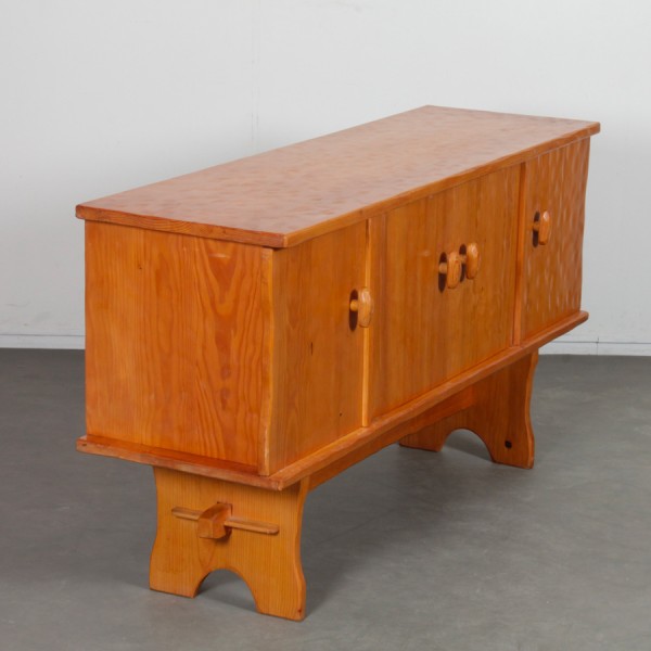 Gouge-worked pine sideboard, 1960s - 