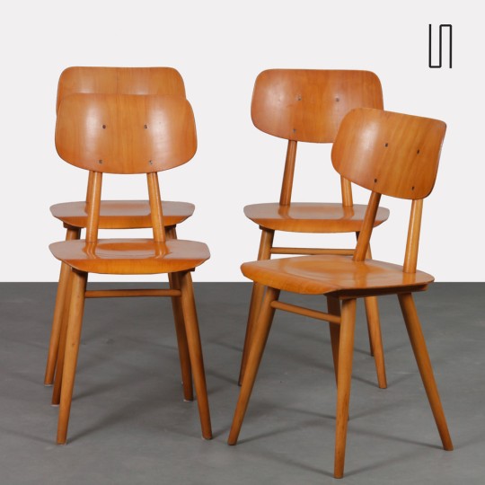 Suite de 3 chaises produites par Ton, 1960 - Design d'Europe de l'Est