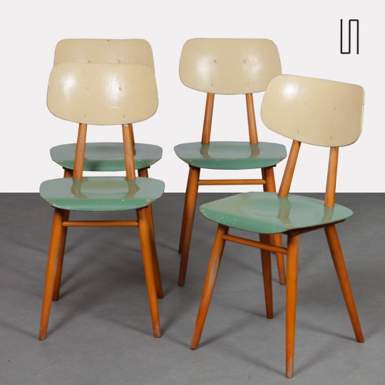 Suite de 4 chaises vintage en bois, éditées par Ton, 1960 - Design d'Europe de l'Est