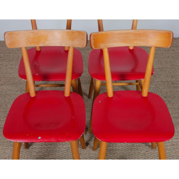 Set of four red chairs edited by Ton, 1960s - Eastern Europe design