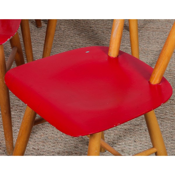 Set of four red chairs edited by Ton, 1960s - Eastern Europe design