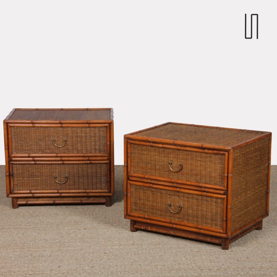 Paire de tables de nuit en rotin et laiton, 1960 - 