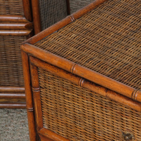 Pair of rattan and brass bedside tables, 1960s - 