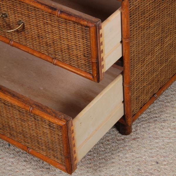 Pair of rattan and brass bedside tables, 1960s - 